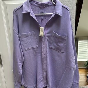 Aerie Purple Button Down Shirt with Long Sleeves and Relaxed Fit